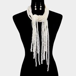 Long Freshwater Pearl Fringe Statement Necklace